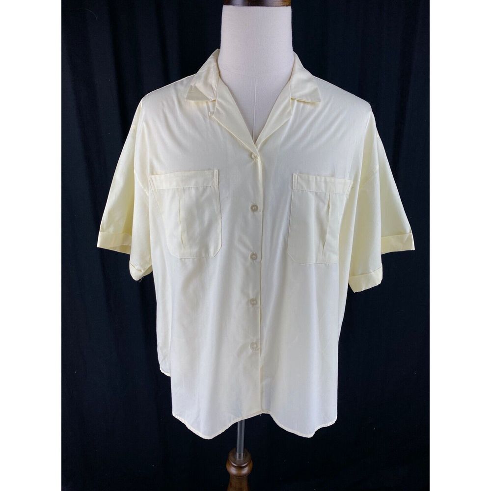 Good 'N Plenty Vtg 70s Loop Collar Button Blouse Top Cream Light Yellow